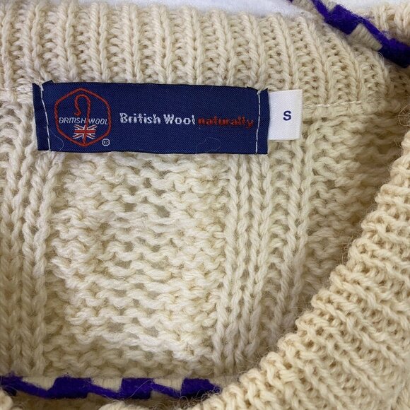 British Wool Naturally Cream Beige Chunky Fisherman Cable Knit Cardigan Sweater - Picture 3 of 4